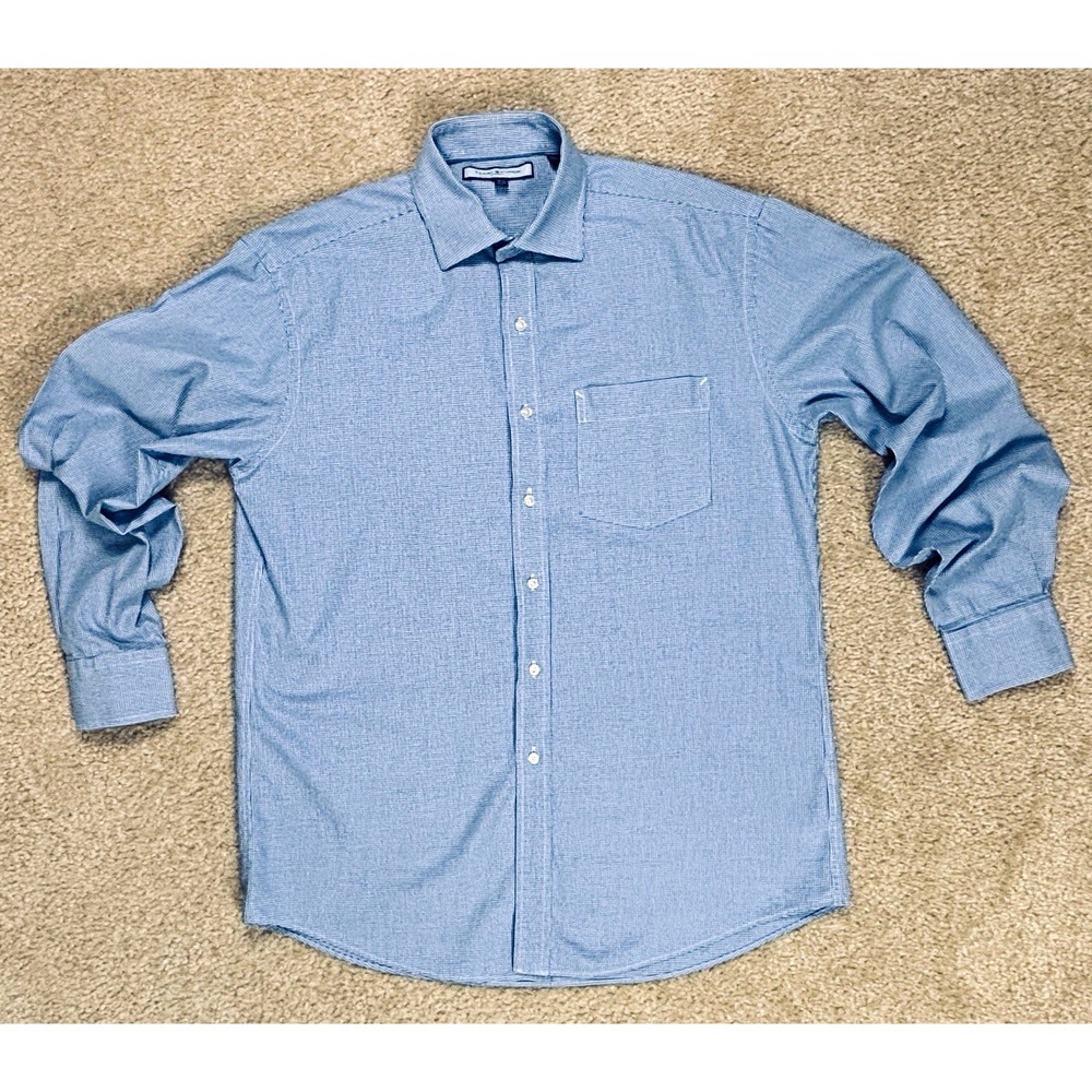 Tommy Hilfiger Ithaca Dress Shirt Mens 15.5 34/35 Blue Houndstooth Regular Fit